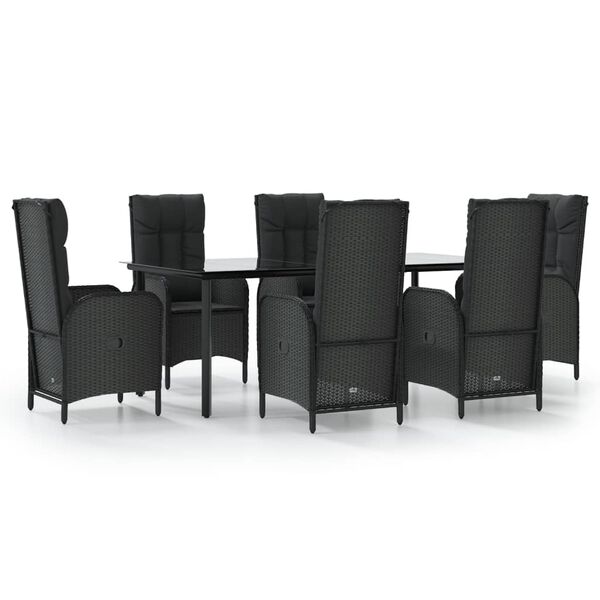 vidaXL 7 Piece Garden Dining Set with Cushions Black Poly Rattan