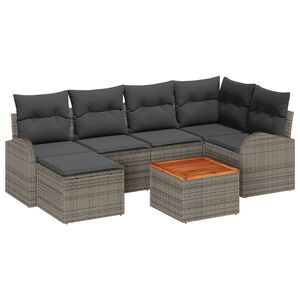 vidaXL Garden Sofa Set with Storage 7 pcs Grey Poly Rattan
