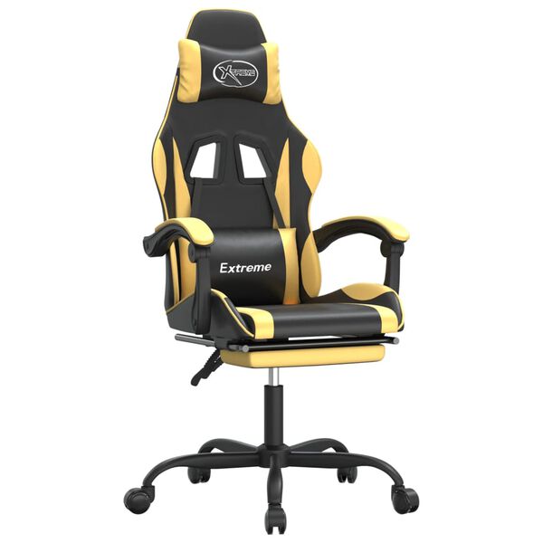 vidaXL Swivel Gaming Chair with Footrest Black&Gold Faux Leather
