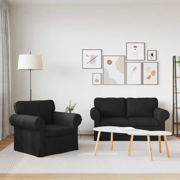 vidaXL Sofa Set 2 pcs Black 155 x 82 x 80 cm Fabric