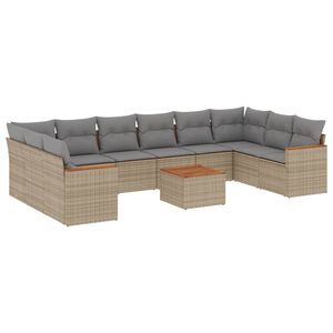 vidaXL 11 Piece Garden Sofa Set with Cushions Beige Poly Rattan