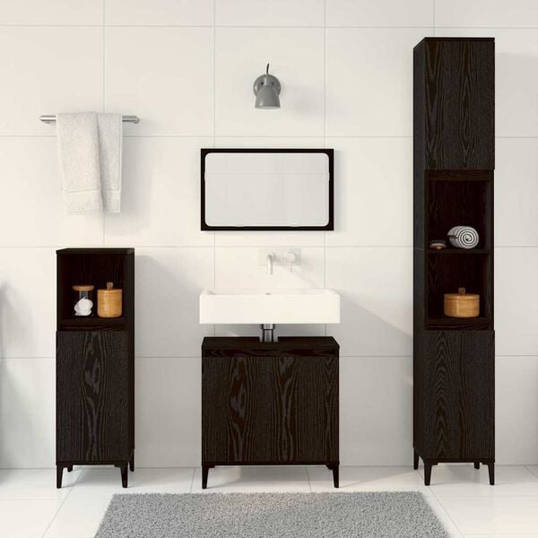 vidaXL Bathroom Furniture Set Wall-mounted with Door 3 pcs Black Oak