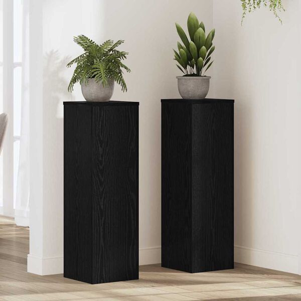 vidaXL Plant Stand 2 pcs Black Oak 25 x 25 x 80 cm Engineered Wood