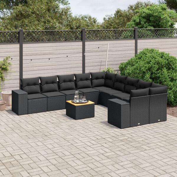 vidaXL 11 Piece Garden Sofa Set with Cushions Black Poly Rattan