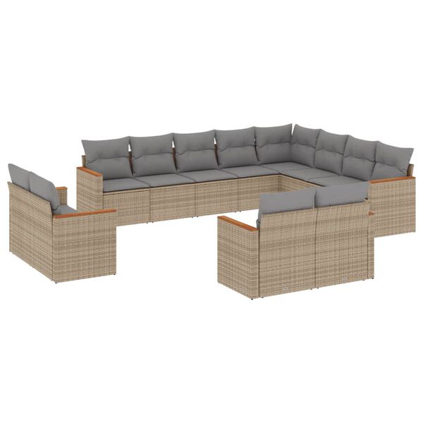 vidaXL 12 Piece Garden Sofa Set with Cushions Beige Poly Rattan