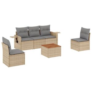 vidaXL 6 Piece Garden Sofa Set with Cushions Beige Poly Rattan