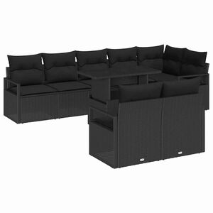 vidaXL Garden Sofa Set with Storage 9 pcs Black Poly rattan