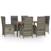 vidaXL 7 Piece Garden Dining Set with Cushions Grey Poly Rattan