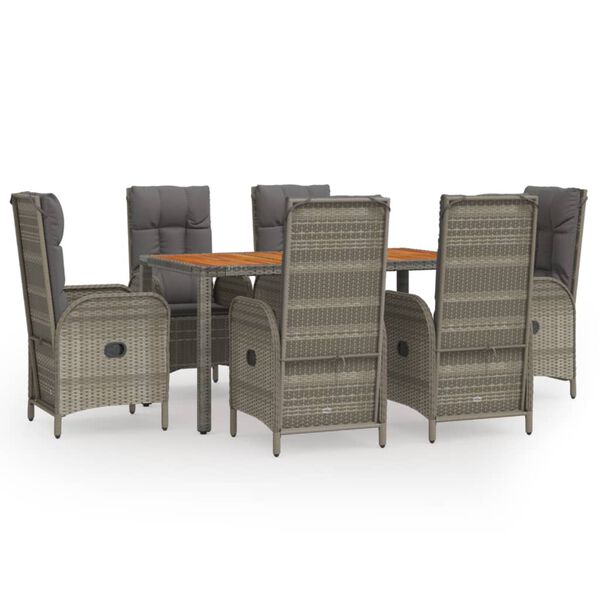 vidaXL 7 Piece Garden Dining Set with Cushions Grey Poly Rattan