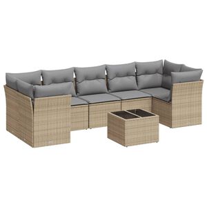 vidaXL 8 Piece Garden Sofa Set with Cushions Beige Poly Rattan