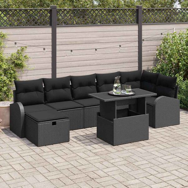 vidaXL Garden Sofa Set with Cushion 8 pcs Black Poly rattan