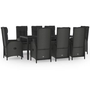 vidaXL 9 Piece Garden Dining Set with Cushions Black Poly Rattan