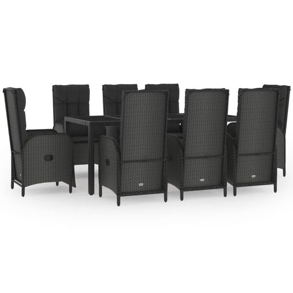 vidaXL 9 Piece Garden Dining Set with Cushions Black Poly Rattan