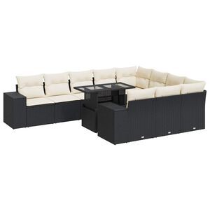 vidaXL 11 Piece Garden Sofa Set with Cushions Black Poly Rattan