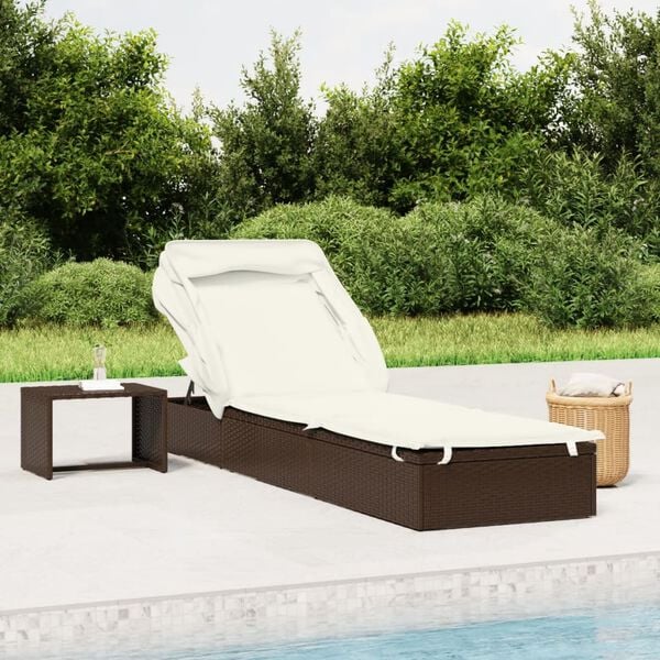 vidaXL Sunbed with Foldable Roof Brown 213x63x97 cm Poly Rattan