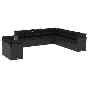 vidaXL 11 Piece Garden Sofa Set with Cushions Black Poly Rattan