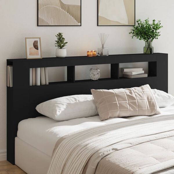 vidaXL LED Headboard Black 200 cm Engineered Wood