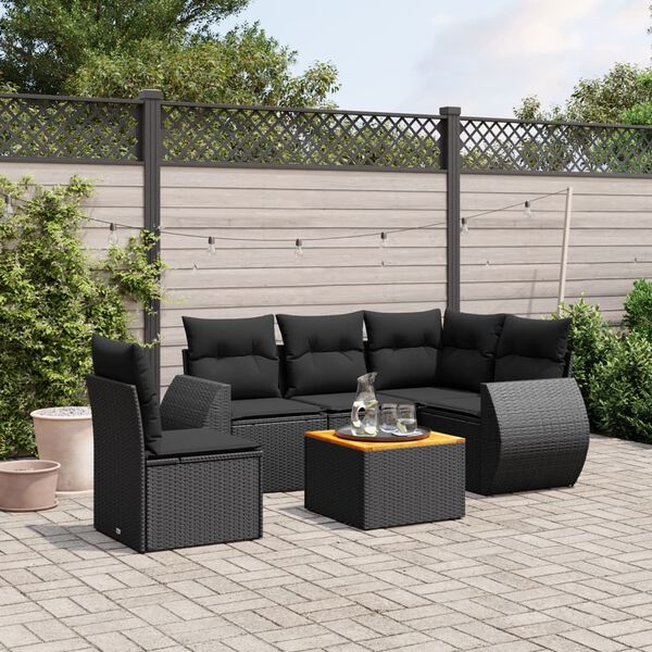 vidaXL 6 Piece Garden Sofa Set with Cushions Black Poly Rattan