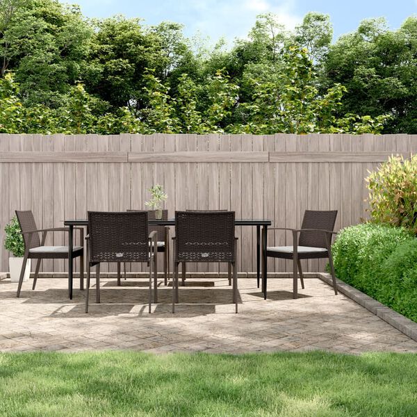 vidaXL 7 Piece Garden Dining Set with Cushions Poly Rattan and Steel
