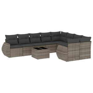 vidaXL 10 Piece Garden Sofa Set with Cushions Grey Poly Rattan