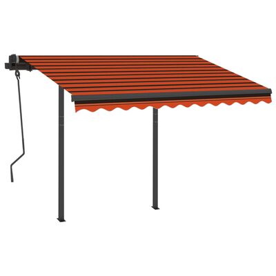 vidaXL Manual Retractable Awning with LED 3x2.5 m Orange and Brown