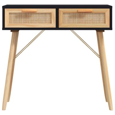 vidaXL Console Table Black 80x30x75 cm Solid Wood Pine&Natural Rattan