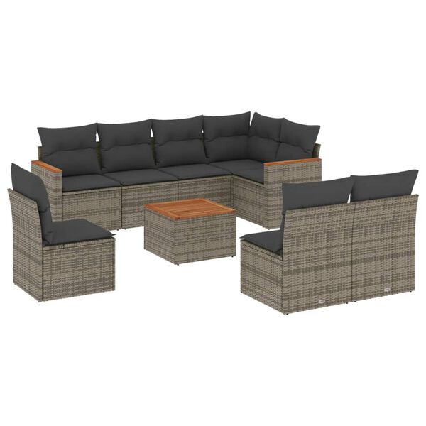 vidaXL 9 Piece Garden Sofa Set with Cushions Grey Poly Rattan