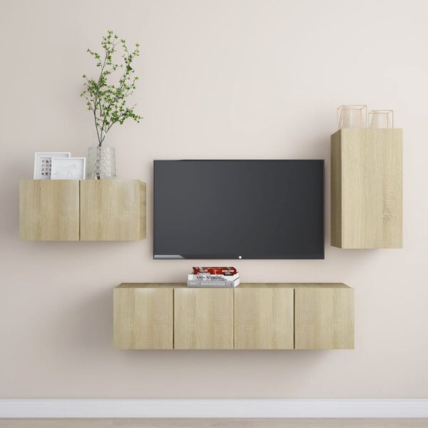 vidaXL 4 Piece TV Cabinet Set Sonoma Oak Engineered Wood
