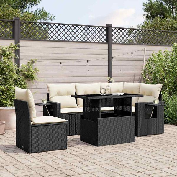 vidaXL 6 Piece Garden Sofa Set with Cushions Black Poly Rattan