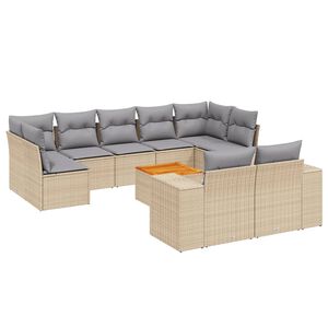 vidaXL 10 Piece Garden Sofa Set with Cushions Beige Poly Rattan
