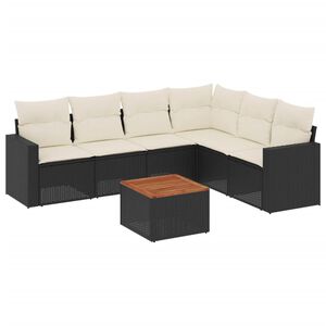 vidaXL 7 Piece Garden Sofa Set with Cushions Black Poly Rattan
