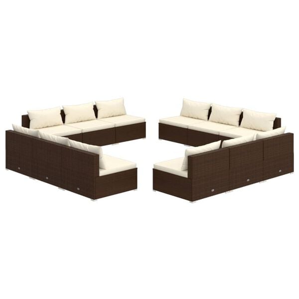 vidaXL 12 Piece Garden Lounge Set with Cushions Poly Rattan Brown