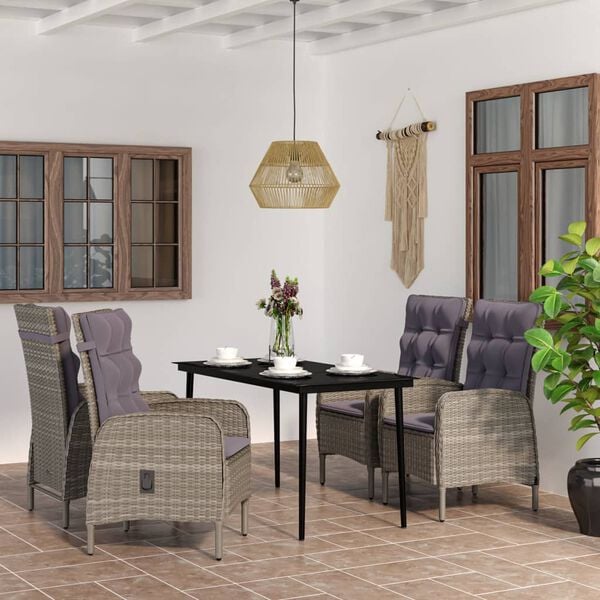 vidaXL 5 Piece Outdoor Dining Set with Cushions Grey and Black
