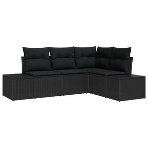vidaXL Garden Sofa Set with Storage 4 pcs Black Poly Rattan