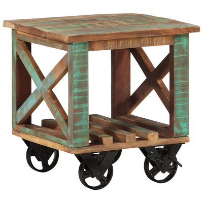 vidaXL Side Table with Wheels 40x40x42 cm Solid Wood Reclaimed
