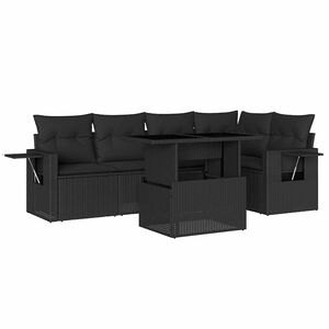 vidaXL 6 Piece Garden Sofa Set with Cushions Black Poly Rattan