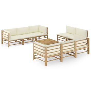 vidaXL 9 Piece Garden Lounge Set with Cream White Cushions Bamboo