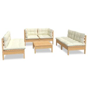 vidaXL 7 Piece Garden Lounge Set with Cream Cushions Solid Pinewood