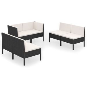 vidaXL 6 Piece Garden Lounge Set with Cushions Poly Rattan Black