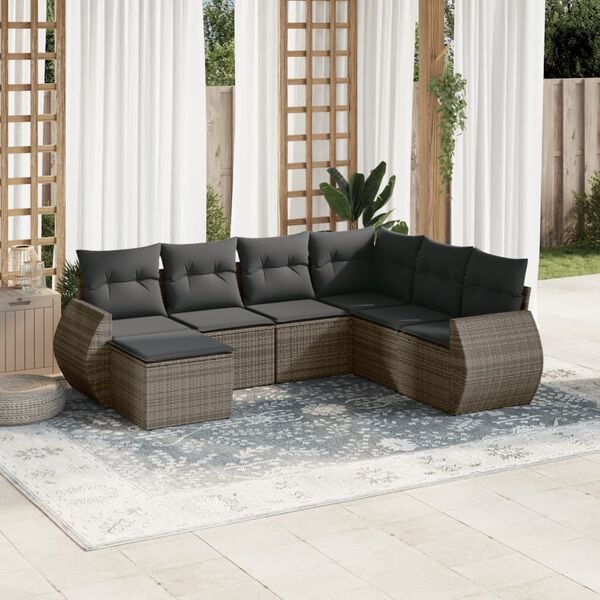 vidaXL 7 Piece Garden Sofa Set with Cushions Grey Poly Rattan