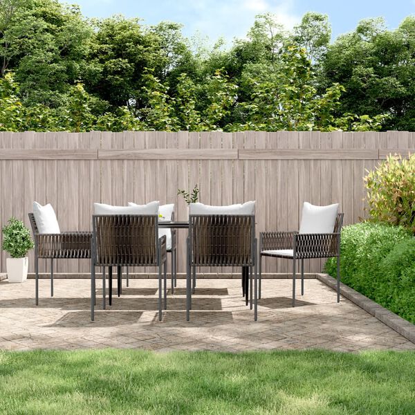 vidaXL 7 Piece Garden Dining Set with Cushions Poly Rattan and Steel
