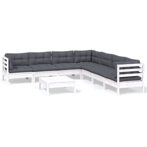 vidaXL 8 Piece Garden Lounge Set with Cushions White Solid Pinewood