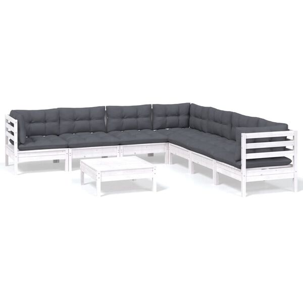 vidaXL 8 Piece Garden Lounge Set with Cushions White Solid Pinewood