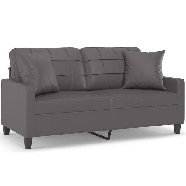 vidaXL 2-Seater Sofa with Throw Pillows Grey 140 cm Faux Leather