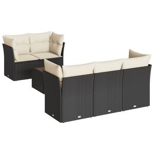 vidaXL 7 Piece Garden Sofa Set with Cushions Black Poly Rattan