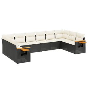 vidaXL 10 Piece Garden Sofa Set with Cushions Black Poly Rattan