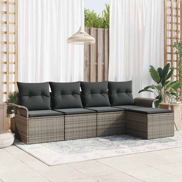 vidaXL Garden Sofa Set with Cushion 5 pcs Grey Poly Rattan