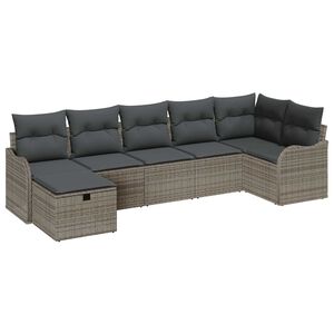 vidaXL Sofa Set with Cushion with Storage 7 pcs Grey Poly Rattan