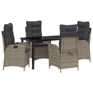 vidaXL Garden Dining Set with Cushion 5 pcs Grey Poly Rattan