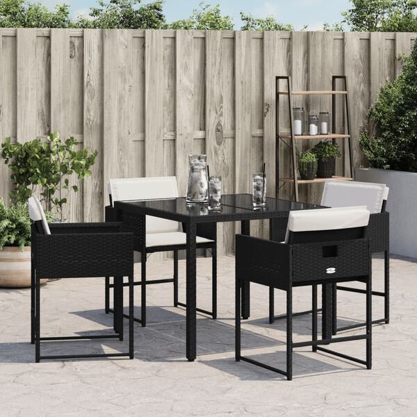 vidaXL Garden Chairs with Cushions 4 pcs Black Poly Rattan